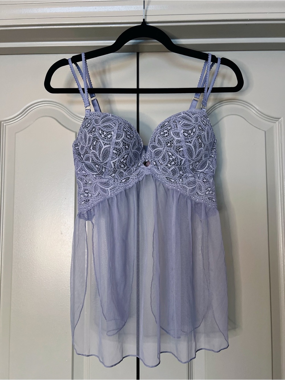Victoria’s Secret Lavender Lace Mesh Babydoll Lingerie | 36C Y2K Sheer Slip Top